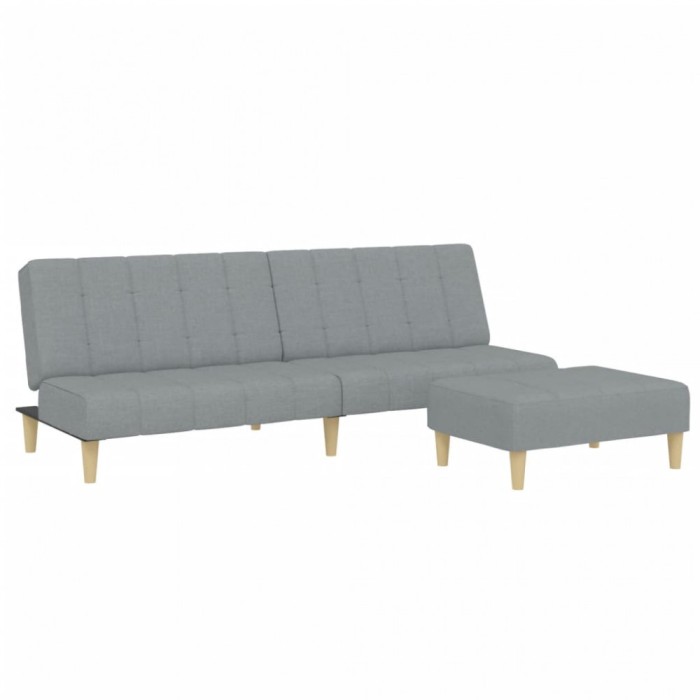 Canapea extensibila cu taburet, 2 locuri, gri deschis, textil