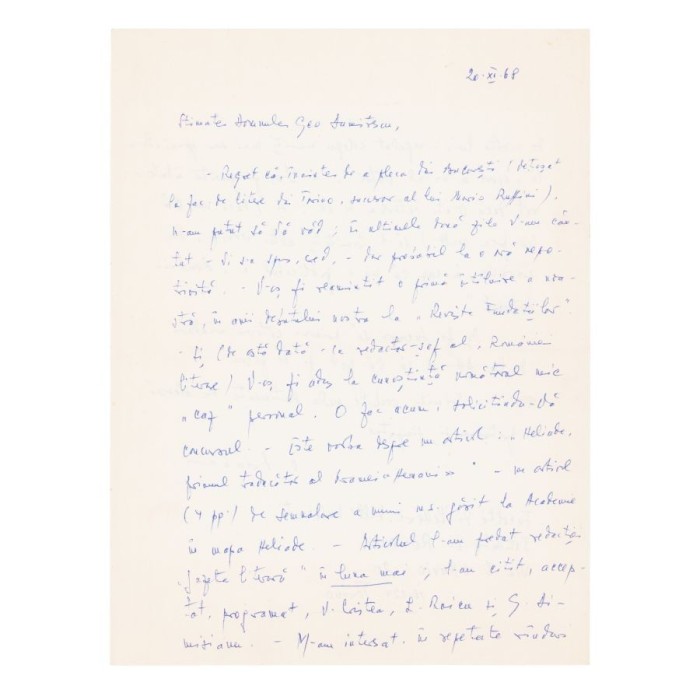 Ovidiu Drimba, scrisoare trimisă lui Geo Dumitrescu, 1968