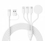 Cablu ambrasmart 4 in 2, Alb, Pentru incarcare si transfer de date, Compatibil Apple si Android, Type C, USB C/A, Micro USB, iOS, i-Watch