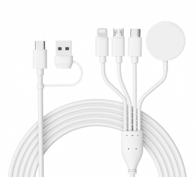 Cablu ambrasmart 4 in 2, Alb, Pentru incarcare si transfer de date, Compatibil Apple si Android, Type C, USB C/A, Micro USB, iOS, i-Watch foto