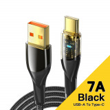 Cablu Date Incarcare USB-A la USB-C, LED, Transparent, 80W, 7A, SuperDart, 2M