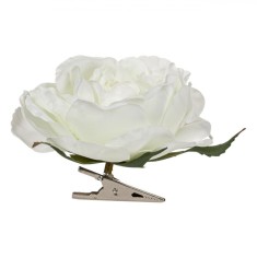 Floare Artificială cu Clips, Model Trandafir, Culoare Alb, Dimensiune 8cm