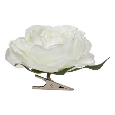 Floare Artificială cu Clips, Model Trandafir, Culoare Alb, Dimensiune 8cm foto