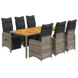 Cumpara ieftin Set bistro de gradina cu perne, 7 piese, gri, poliratan
