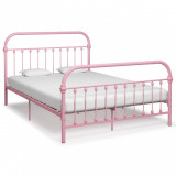 Cadru de pat, roz, 160 x 200 cm, metal, Cires, Dublu, Cu polite semirotunde, vidaXL