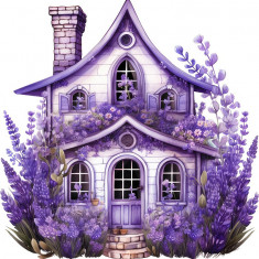 Sticker decorativ, Casa cu Lavanda, Mov, 60 cm, 1361STK-6