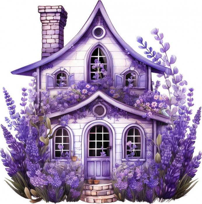 Sticker decorativ, Casa cu Lavanda, Mov, 60 cm, 1361STK-6