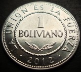 Cumpara ieftin Moneda exotica 1 BOLIVIANO - BOLIVIA, anul 2012 * cod 5148 = A.UNC + LUCIU TOTAL, America Centrala si de Sud