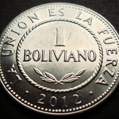 Moneda exotica 1 BOLIVIANO - BOLIVIA, anul 2012 * cod 5148 = A.UNC + LUCIU TOTAL