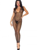 7289035 Seamless Crochet Footless Low Back Bodystocking, Black O/S, Leg Avenue