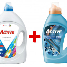 Detergent Universal de rufe lichid Active, 3 litri, 60 spalari + Balsam de rufe Active Magic Blue, 1.5 litri, 60 spalari