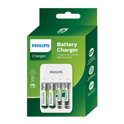 Incarcator USB Philips cu indicatoare LED 1-4 AA/AAA NiMH inclus 2x AAA 800mAh 2x AA 1300mAh SCB4013NB/00 foto