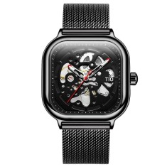 TIO Ceas mecanic automatic barbatesc Analog Negru Bratara reglabila