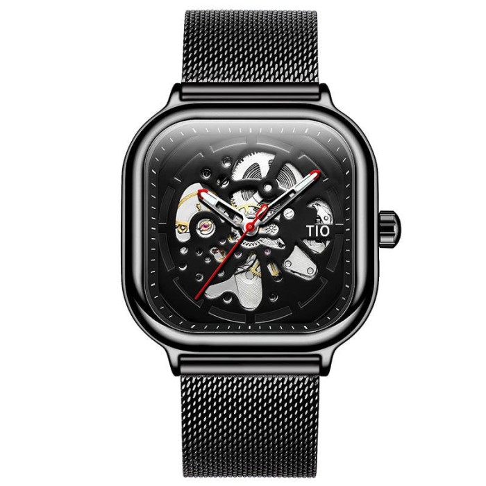 TIO Ceas mecanic automatic barbatesc Analog Negru Bratara reglabila