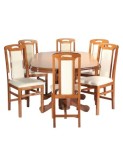 Set Masa Living Extensibila SB Nork Plus 160-198cm, MDF Furniruit Cires &amp; 6 Scaune Lemn Masiv Tapitate SB Tim