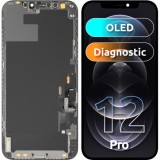 Display cu Touchscreen MP compatibil cu Apple iPhone 12 / 12 Pro, cu Rama, Versiune OLED Diagnostic, Negru