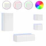 Cumpara ieftin Comode TV de perete cu lumini LED, 4 piese, alb