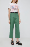 Weekend Max Mara pantaloni din amestec de in culoarea verde, lat, high waist 2415130000000