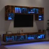 vidaXL Unități de perete TV cu LED-uri, 6 piese, stejar fumuriu, lemn