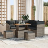 Set de canapea grădină vidaXL cu 8 piese și perne Gri Poli Ratan Acacia, Set dining grădină vidaXL cu 3 piese și perne Gri Poli Ratan Acacia