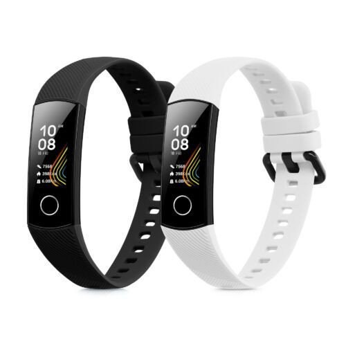 Set 2 Curele pentru Honor Band 5/Band 4, Kwmobile, Negru/Alb, Silicon, 59596.01