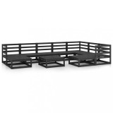 Set mobilier relaxare de gradina 10 piese negru lemn masiv pin