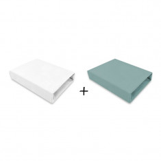 Set 2 cearceafuri cu elastic pentru patut 90x40 cm din bumbac Qmini white and dark mint