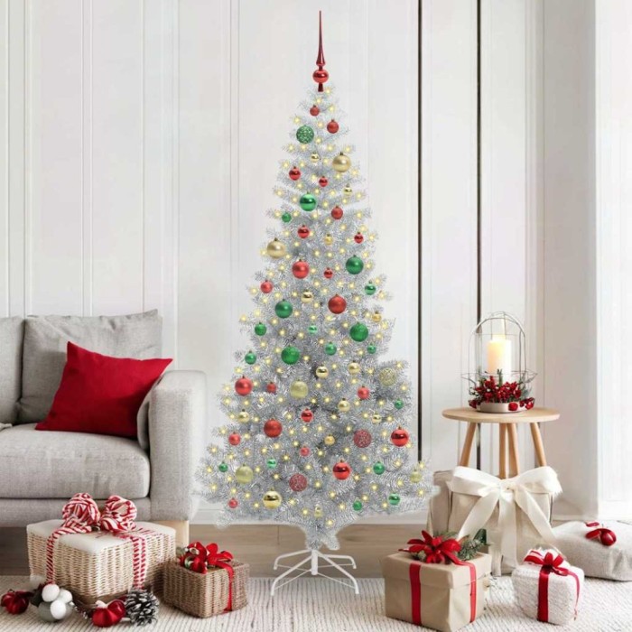 vidaXL Brad de Crăciun cu 300 LED cu suport Argintiu 180 cm PET 3396682