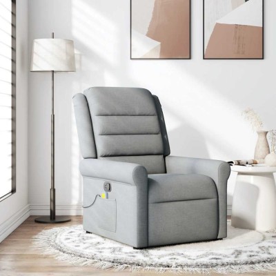 vidaXL Fotoliu de masaj rabatabil, gri deschis, textil foto