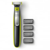 Aparat hibrid pentru barbierit si tuns barba OneBlade QP2530/20, 4 piepteni, acumulatori, negru/verde, Philips