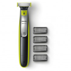 Aparat hibrid pentru barbierit si tuns barba OneBlade QP2530/20, 4 piepteni, acumulatori, negru/verde