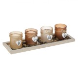 Set Suporturi pentru Lum&acirc;nări, Model &Ccedil;&times;Home&Ccedil;Ł, 4 Pahare, Materiale Lemn și Sticlă, Culoare Multicolor, Oem