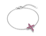 Cumpara ieftin Bratara din Argint 925 cu Cruce si Zirconiu Roz Fuchsia