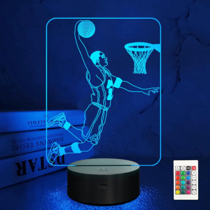 Cer 3D Lumină de noapte pentru copii, FULLOSUN Fotbal Optic Iluzie LED Lampă,16