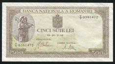 ROMANIA 500 LEI 1941 APRILIE FILIGRAN VERTICAL UNC NECIRCULATA foto