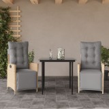 VidaXL Set de masă pentru grădină, 3 piese, cu perne, bej, poliratan