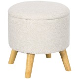 HOMCOM Pouf rotund suport pentru picioare, taburet cu spațiu de depozitare, picioare din lemn, design modern, crem | Aosom Romania