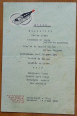 Meniu Restaurant Zissu Bucuresti , Dineu , 2 Mai 1941