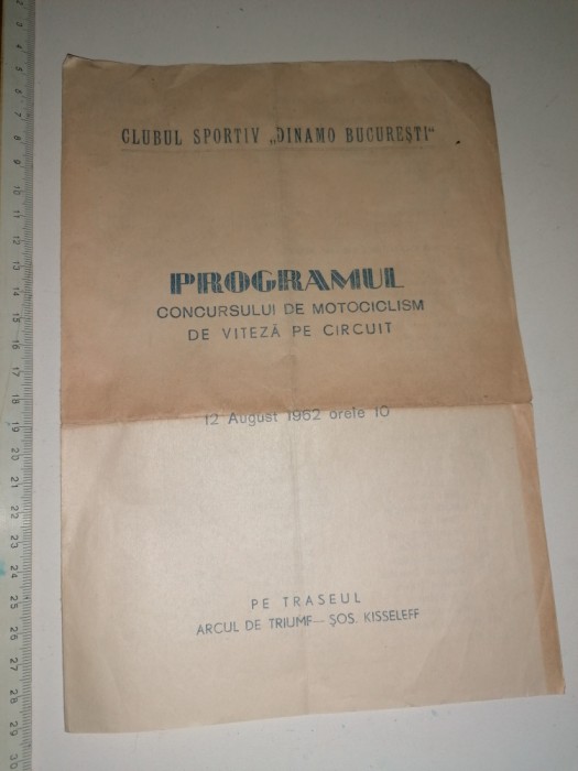 RAR = DINAMO = PROGRAMUL CONCUSULUI DE MOTOCICLISM VITEZA PE CIRCUIT 1962