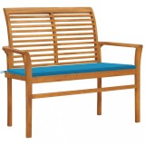VidaXL Bancă de grădină, pernă albastru, 112 cm, lemn masiv tec