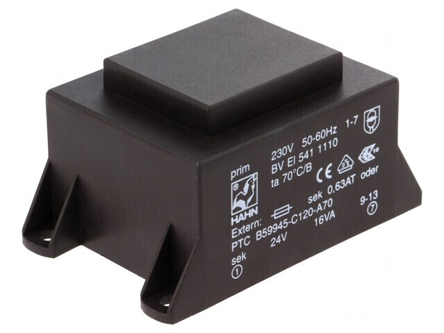 Transformator &icirc;ncapsulat 16VA 230VAC 24V 667mA PCB
