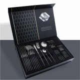 Set tacamuri portugheze, Silver Collection, 24 piese, otel inoxidabil, design elegant argintiu/negru