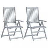Set 2 Scaune Gradina Rabatabile Lemn Acacia Gri vidaXL 5 pozitii 57x69x111cm Rezistent intemperii