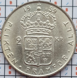 Suedia 2 coroane kronor 1959 argint - Gustaf VI Adolf - km 827 - D001, Europa