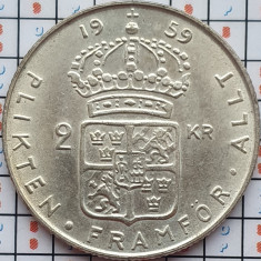 Suedia 2 coroane kronor 1959 argint - Gustaf VI Adolf - km 827 - D001
