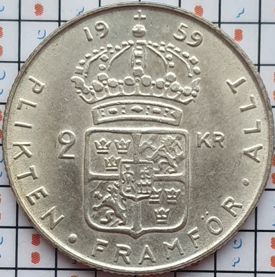 Suedia 2 coroane kronor 1959 argint - Gustaf VI Adolf - km 827 - D001 foto