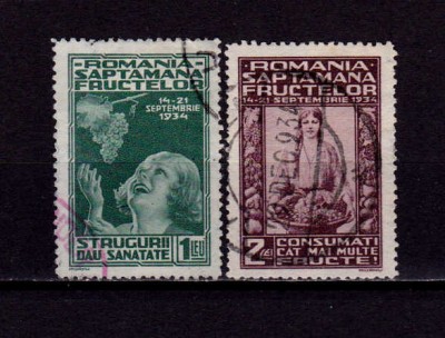 RO 1934 ,LP 109 ,&amp;quot;Expozitia fructelor &amp;quot; , serie , stampilata foto