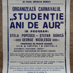 Afis de mici dimensiuni Carnaval Studentie, ani de aur, 1974