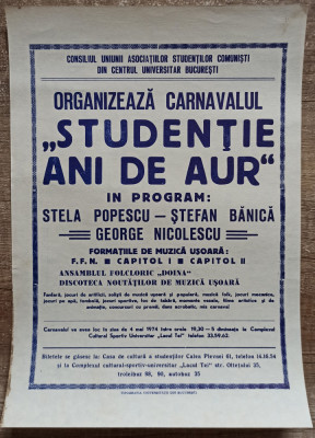 Afis de mici dimensiuni Carnaval Studentie, ani de aur, 1974 foto