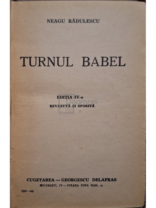 Neagu Radulescu - Turnul Babel, editia a IV-a (Editia: 1942)